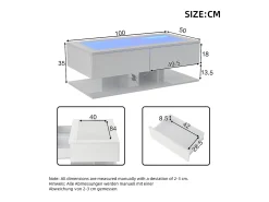Mesa De Centro|Hauss Spole Mesa de centro branca com 2 gavetas e iluminação LED, tampo em vidro e acabamento brilhante. Branco