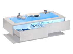 Mesa De Centro|Hauss Spole Mesa de centro branca com 2 gavetas e iluminação LED, tampo em vidro e acabamento brilhante. Branco