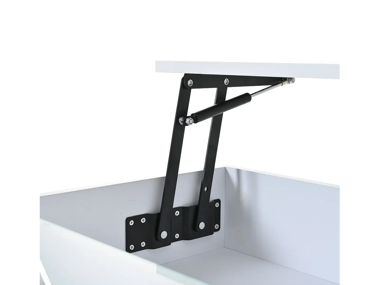 Mesa de centro branca com iluminação LED - Mesa de centro com 2 gavetas e tampo elevável - arrumação aberta^ Mesa De Centro