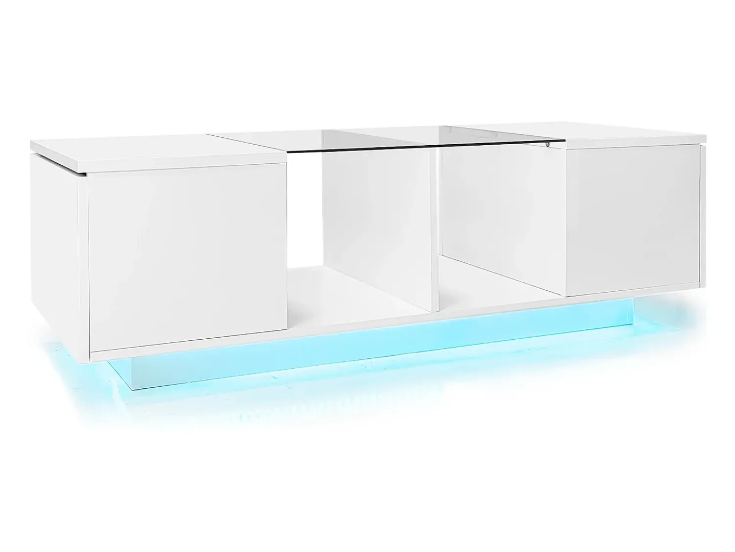 Hauss Spole Mesa de centro branca com iluminação LED e espaço de arrumação - Tampo brilhante e painel central em vidro Branco