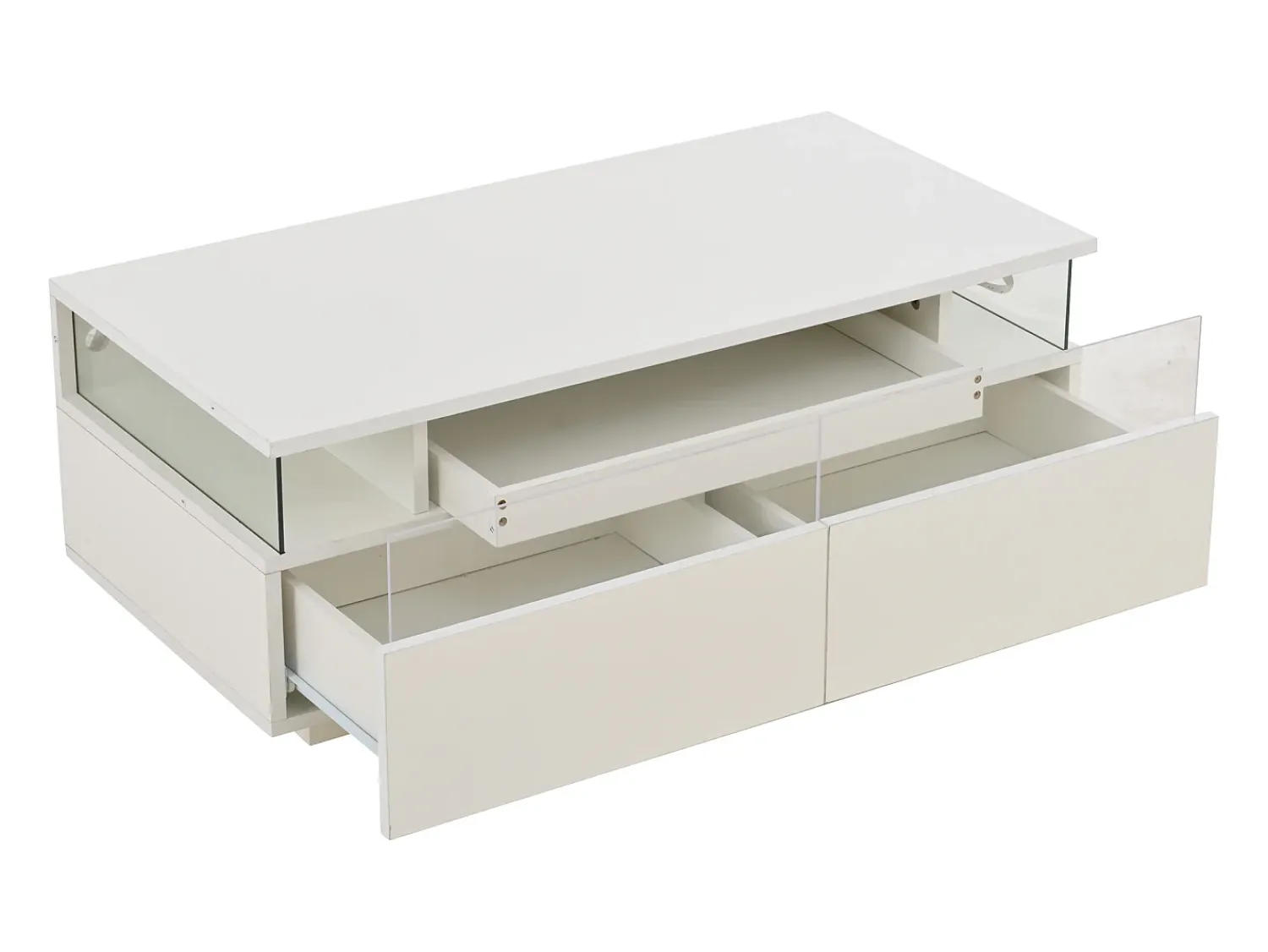 Mesa De Centro*Hauss Spole Mesa de centro branca com 2 gavetas, iluminação LED e tampo amovível 90x45x35,5cm Branco