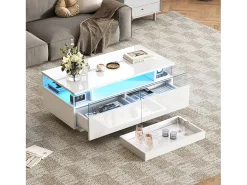Mesa De Centro*Hauss Spole Mesa de centro branca com 2 gavetas, iluminação LED e tampo amovível 90x45x35,5cm Branco