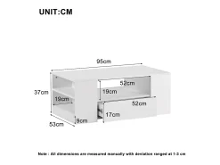 Mesa de centro branca com faixa LED - 2 gavetas e 2 prateleiras - Estilo escandinavo - brilhante - 95 x 53 x 37cm^ Mesa De Centro