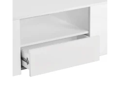 Mesa de centro branca com faixa LED - 2 gavetas e 2 prateleiras - Estilo escandinavo - brilhante - 95 x 53 x 37cm^ Mesa De Centro