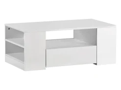Mesa de centro branca com faixa LED - 2 gavetas e 2 prateleiras - Estilo escandinavo - brilhante - 95 x 53 x 37cm^ Mesa De Centro