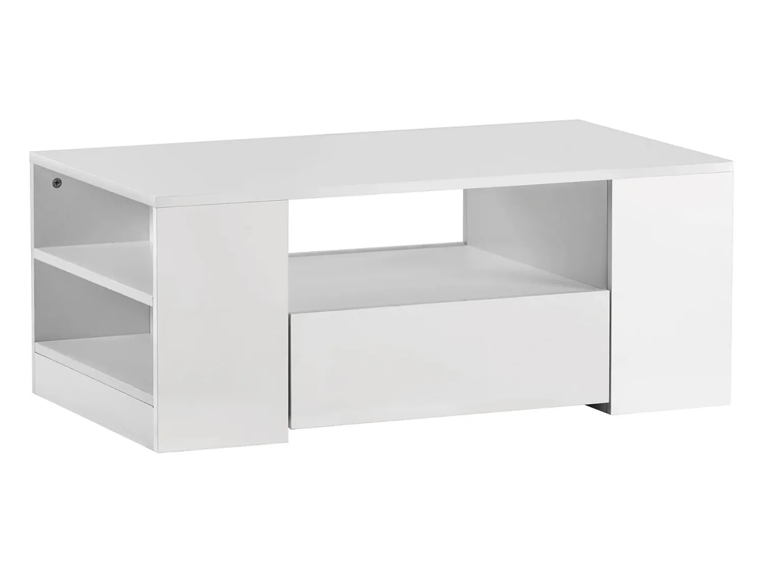 Mesa de centro branca com faixa LED - 2 gavetas e 2 prateleiras - Estilo escandinavo - brilhante - 95 x 53 x 37cm^ Mesa De Centro