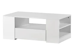 Mesa de centro branca com faixa LED - 2 gavetas e 2 prateleiras - Estilo escandinavo - brilhante - 95 x 53 x 37cm^ Mesa De Centro