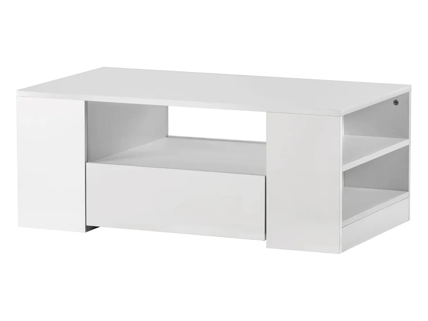 Mesa de centro branca com faixa LED - 2 gavetas e 2 prateleiras - Estilo escandinavo - brilhante - 95 x 53 x 37cm^ Mesa De Centro