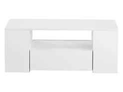 Mesa de centro branca com faixa LED - 2 gavetas e 2 prateleiras - Estilo escandinavo - brilhante - 95 x 53 x 37cm^ Mesa De Centro