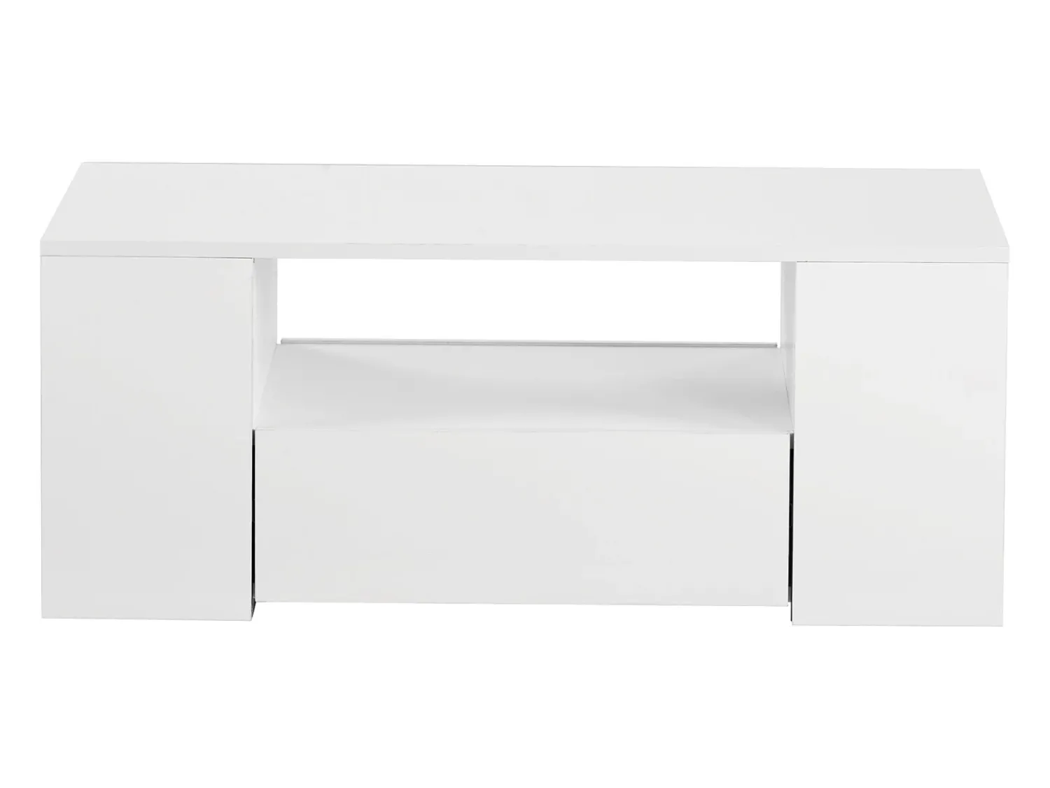Mesa de centro branca com faixa LED - 2 gavetas e 2 prateleiras - Estilo escandinavo - brilhante - 95 x 53 x 37cm^ Mesa De Centro