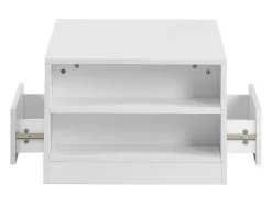 Mesa de centro branca com faixa LED - 2 gavetas e 2 prateleiras - Estilo escandinavo - brilhante - 95 x 53 x 37cm^ Mesa De Centro