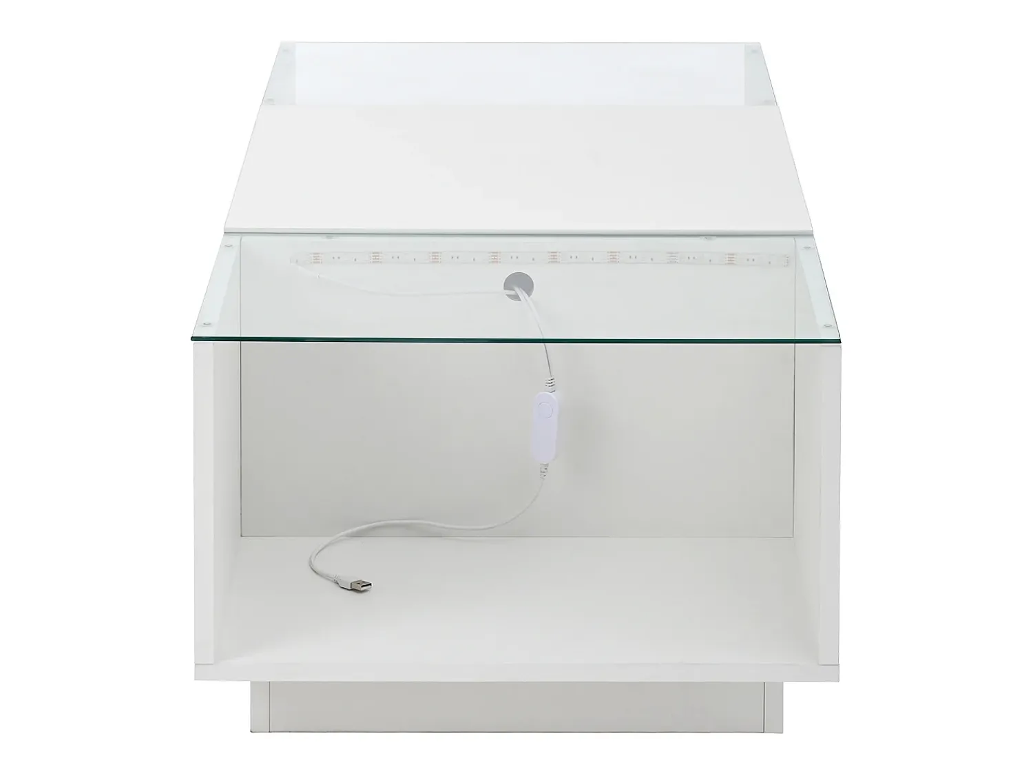 Mesa De Centro|Hauss Spole Mesa de centro branca com 2 gavetas, iluminação LED e tampo em vidro 105x50x35cm Branco