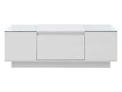 Mesa De Centro|Hauss Spole Mesa de centro branca com 2 gavetas, iluminação LED e tampo em vidro 105x50x35cm Branco