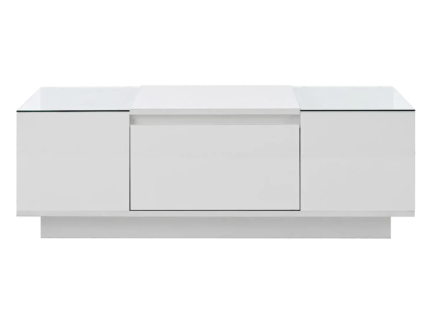Mesa De Centro|Hauss Spole Mesa de centro branca com 2 gavetas, iluminação LED e tampo em vidro 105x50x35cm Branco
