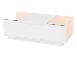 Mesa De Centro|Hauss Spole Mesa de centro branca com 2 gavetas, iluminação LED e tampo em vidro 105x50x35cm Branco