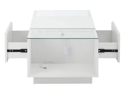 Mesa De Centro|Hauss Spole Mesa de centro branca com 2 gavetas, iluminação LED e tampo em vidro 105x50x35cm Branco