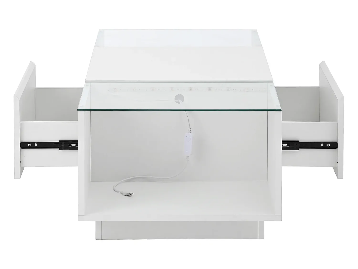 Mesa De Centro|Hauss Spole Mesa de centro branca com 2 gavetas, iluminação LED e tampo em vidro 105x50x35cm Branco
