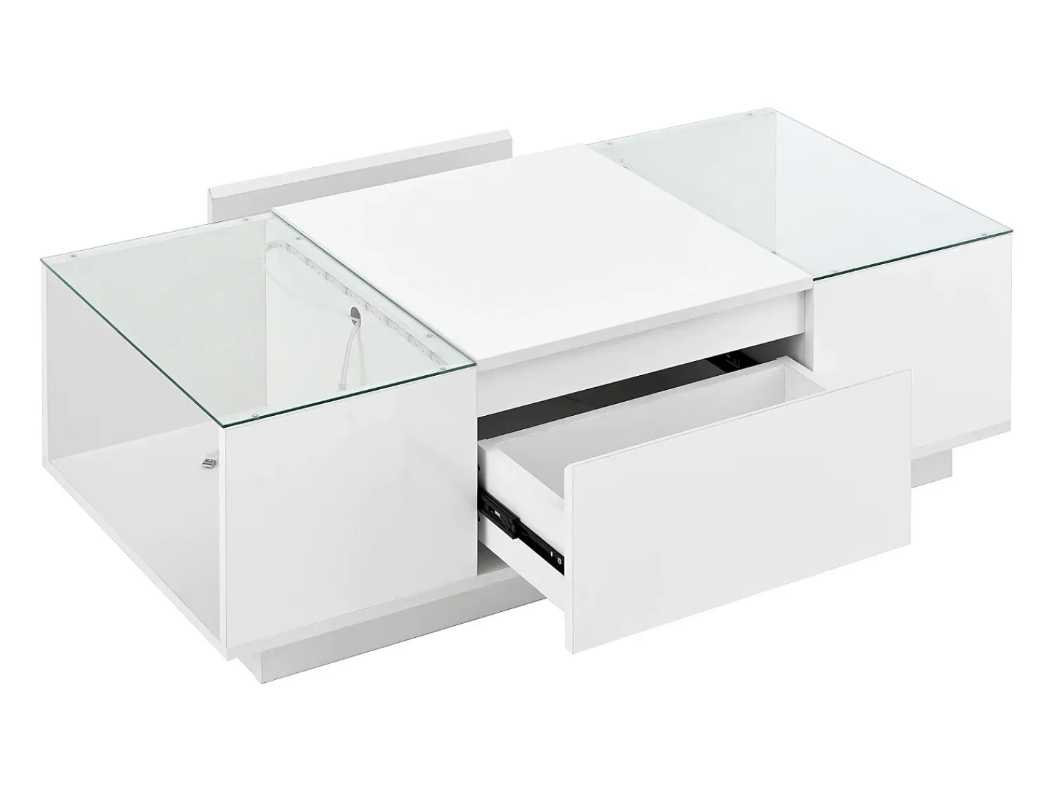 Mesa De Centro|Hauss Spole Mesa de centro branca com 2 gavetas, iluminação LED e tampo em vidro 105x50x35cm Branco