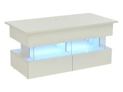 New Mesa de centro branca com iluminação LED - Mesa de centro com tampo regulável em altura e 2 gavetas - arrumação oculta Branco