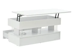 New Mesa de centro branca com iluminação LED - Mesa de centro com tampo regulável em altura e 2 gavetas - arrumação oculta Branco