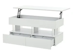 New Mesa de centro branca com iluminação LED - Mesa de centro com tampo regulável em altura e 2 gavetas - arrumação oculta Branco