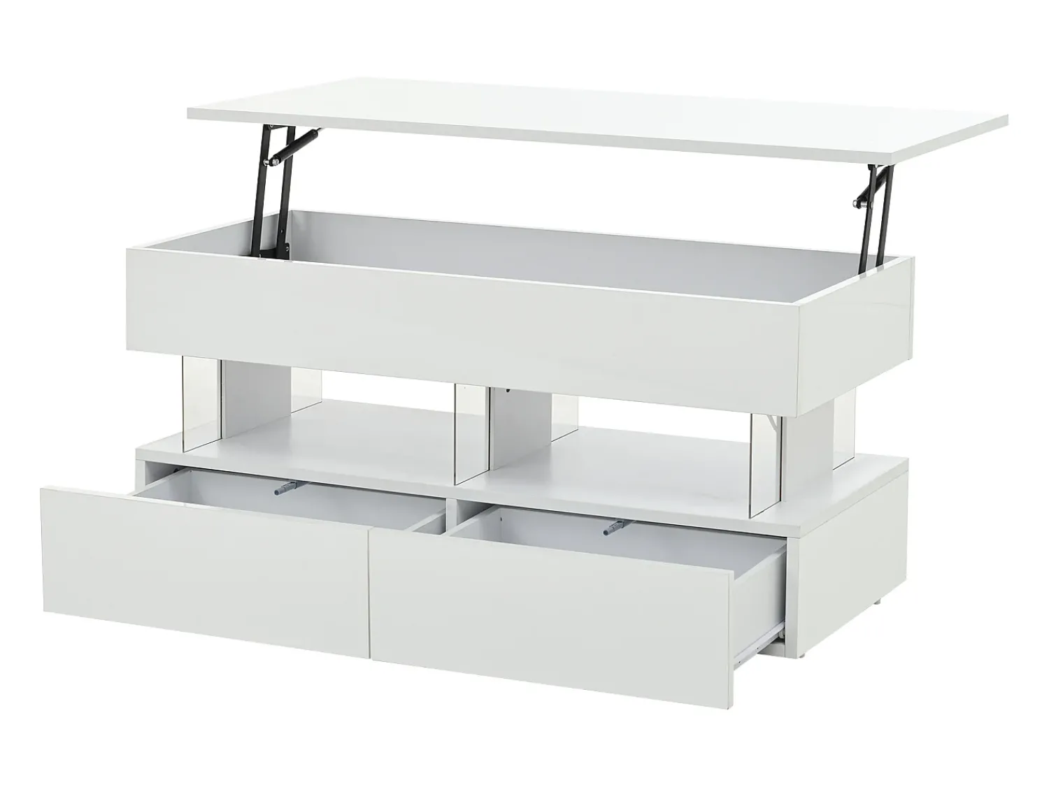 New Mesa de centro branca com iluminação LED - Mesa de centro com tampo regulável em altura e 2 gavetas - arrumação oculta Branco