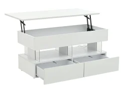 New Mesa de centro branca com iluminação LED - Mesa de centro com tampo regulável em altura e 2 gavetas - arrumação oculta Branco