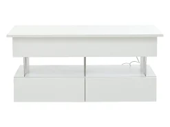 New Mesa de centro branca com iluminação LED - Mesa de centro com tampo regulável em altura e 2 gavetas - arrumação oculta Branco