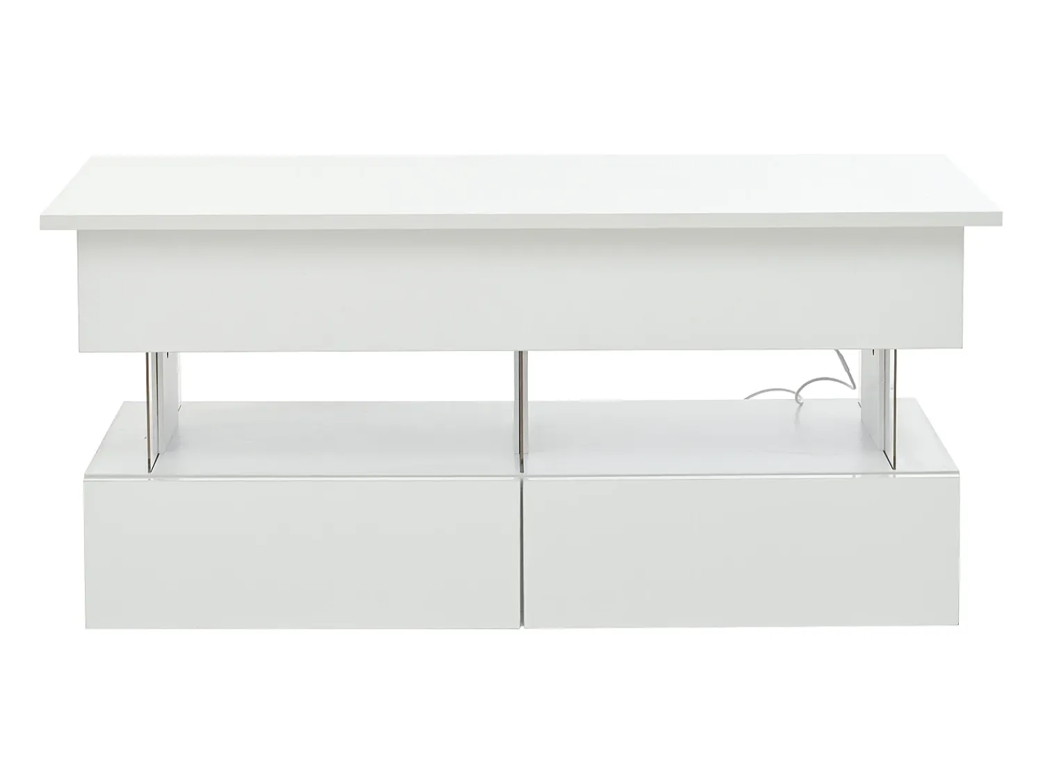New Mesa de centro branca com iluminação LED - Mesa de centro com tampo regulável em altura e 2 gavetas - arrumação oculta Branco