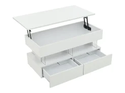 New Mesa de centro branca com iluminação LED - Mesa de centro com tampo regulável em altura e 2 gavetas - arrumação oculta Branco