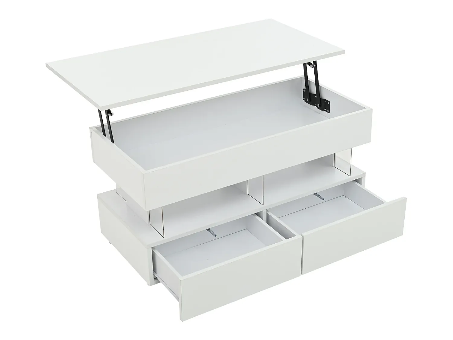 New Mesa de centro branca com iluminação LED - Mesa de centro com tampo regulável em altura e 2 gavetas - arrumação oculta Branco