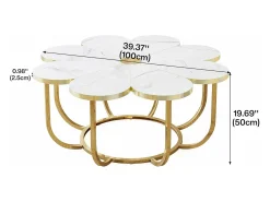 Clearance Tribesigns Mesa de centro branca e dourada, mesa de centro moderna em forma de flor de 100 cm com tampo em mármore falso, mesa central com detalhes florais e estrutura metálica para sala de estar, quarto Branco