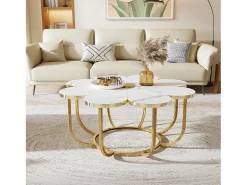 Clearance Tribesigns Mesa de centro branca e dourada, mesa de centro moderna em forma de flor de 100 cm com tampo em mármore falso, mesa central com detalhes florais e estrutura metálica para sala de estar, quarto Branco