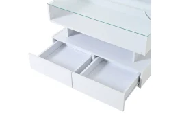 Online Hauss Spole Mesa de centro branca elevável com 2 gavetas, iluminação LED e arrumação, tampo em vidro semi-temperado Branco