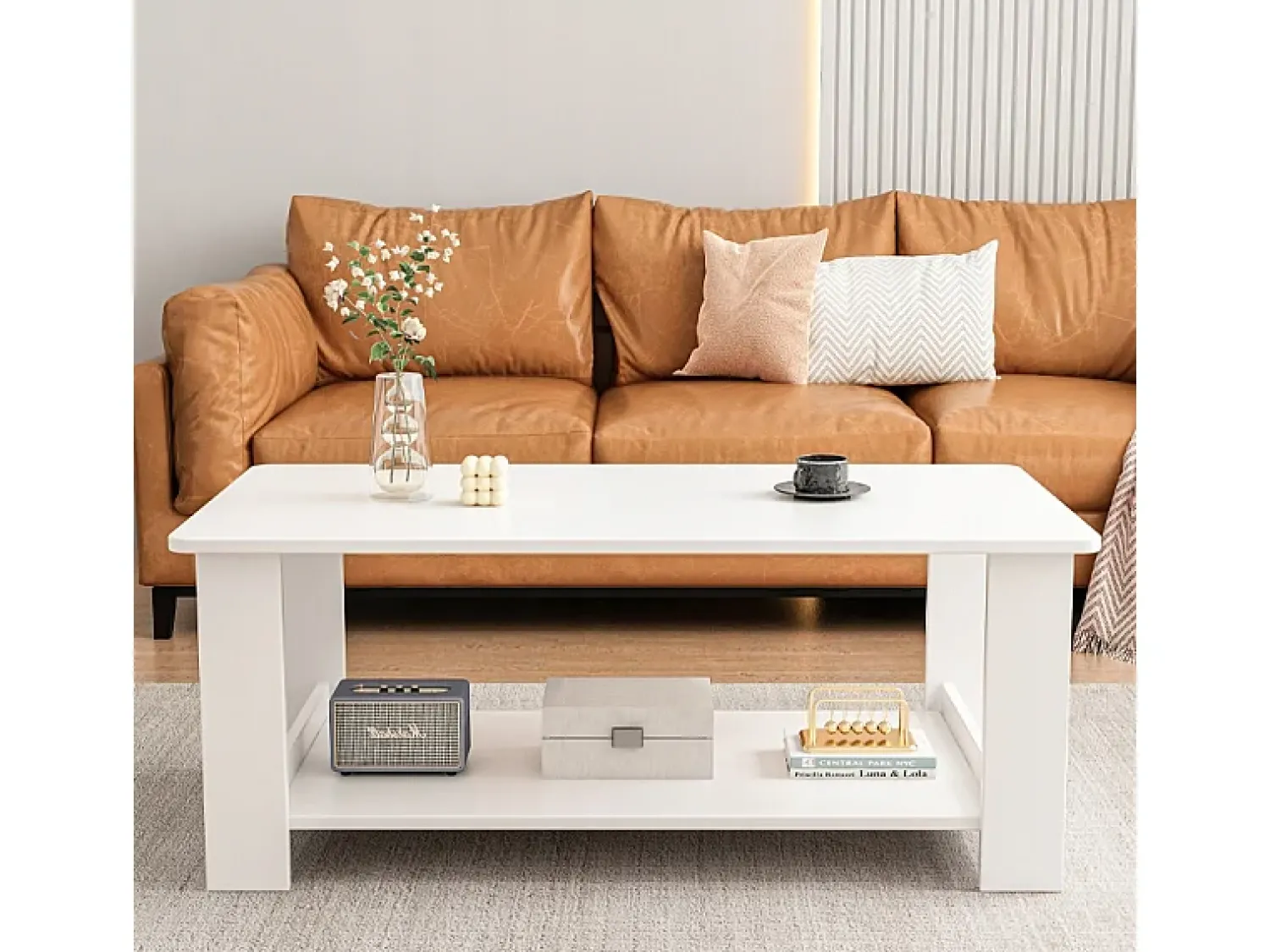 Mesa De Centro* MESA DE CENTRO BRANCA MODERNA COM PRATELEIRA SALA DE ESTAR QUARTO LOFT GRANDE 100 CM Branco