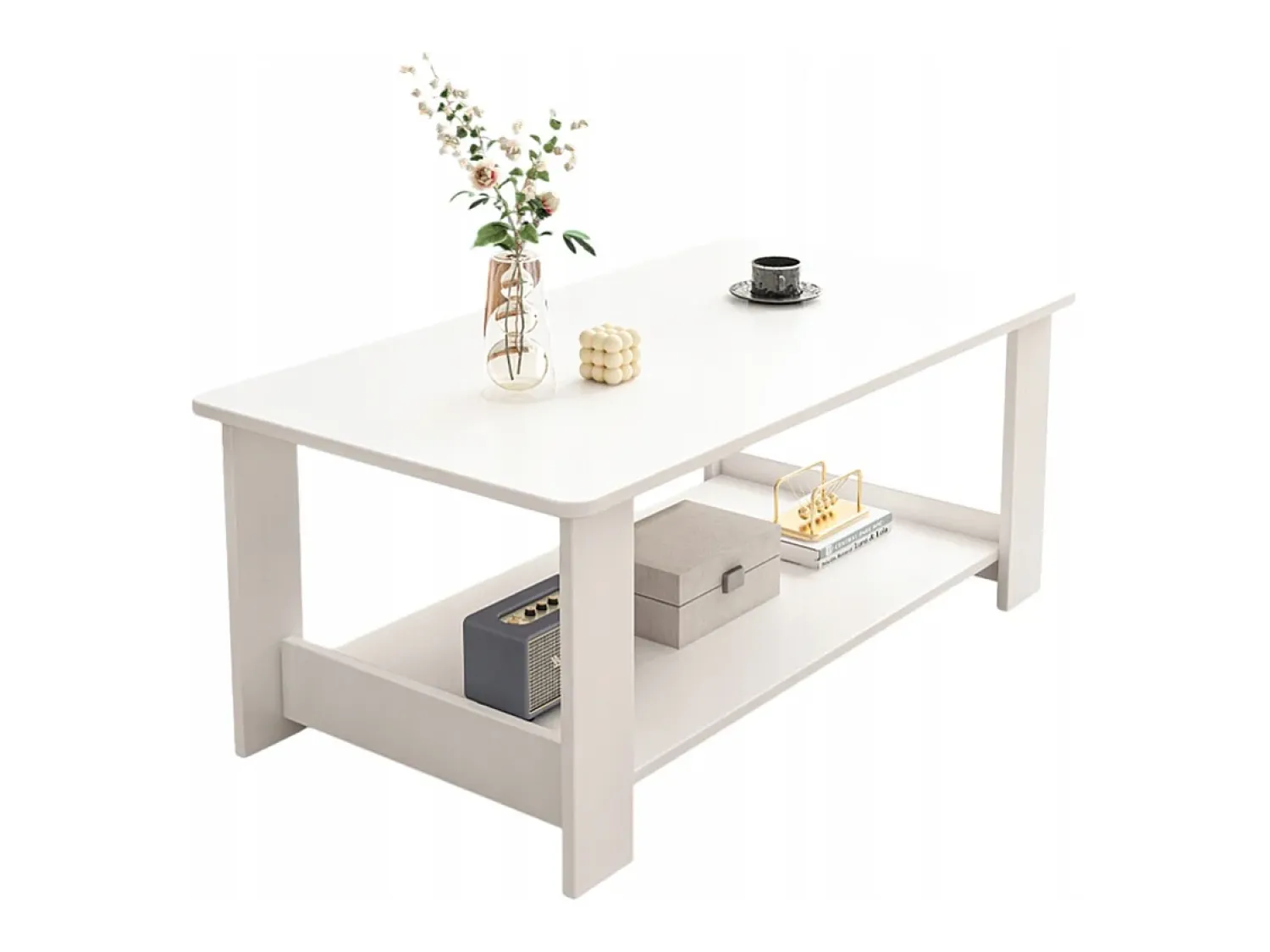 Mesa De Centro* MESA DE CENTRO BRANCA MODERNA COM PRATELEIRA SALA DE ESTAR QUARTO LOFT GRANDE 100 CM Branco