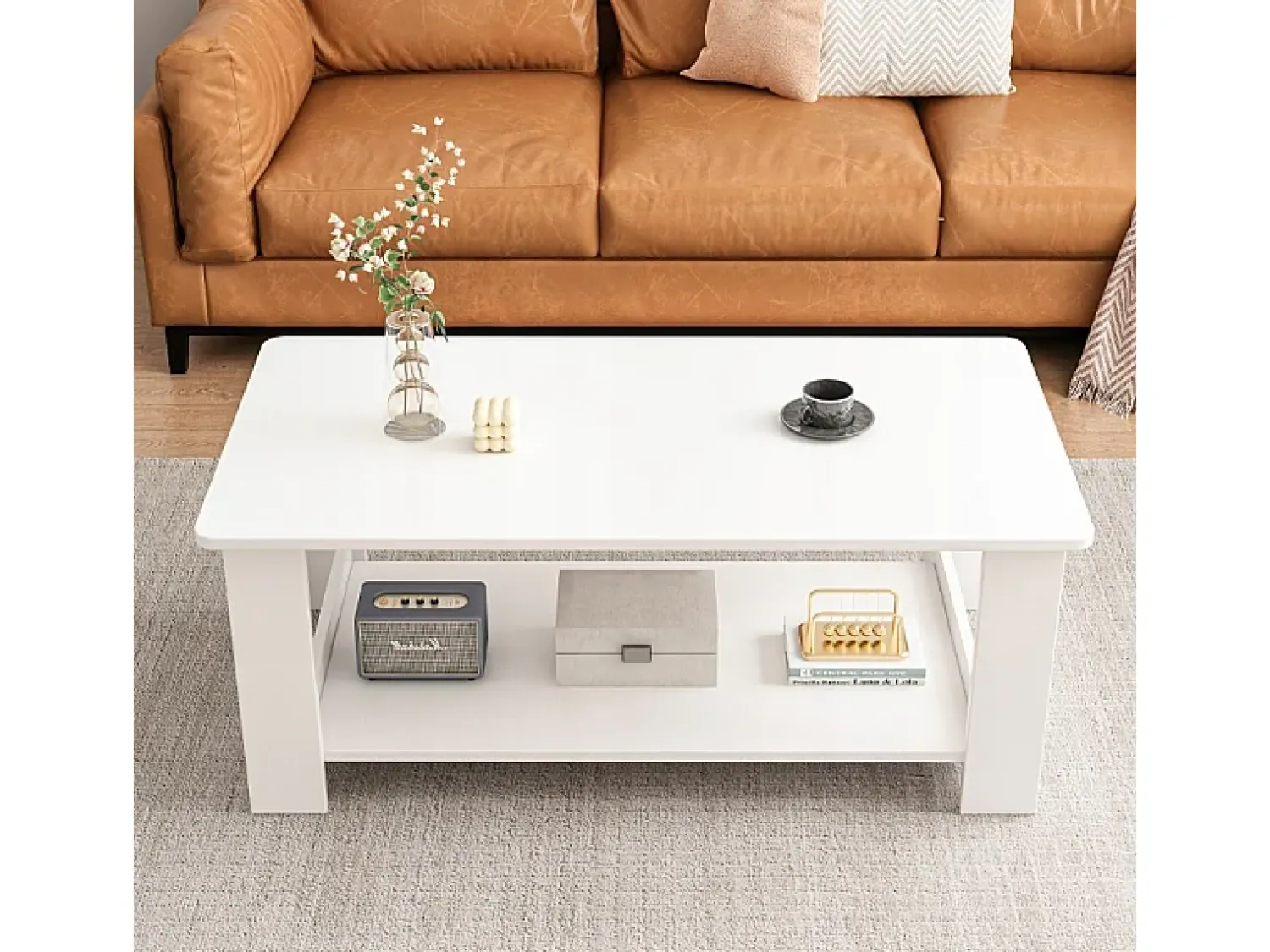 Mesa De Centro* MESA DE CENTRO BRANCA MODERNA COM PRATELEIRA SALA DE ESTAR QUARTO LOFT GRANDE 100 CM Branco