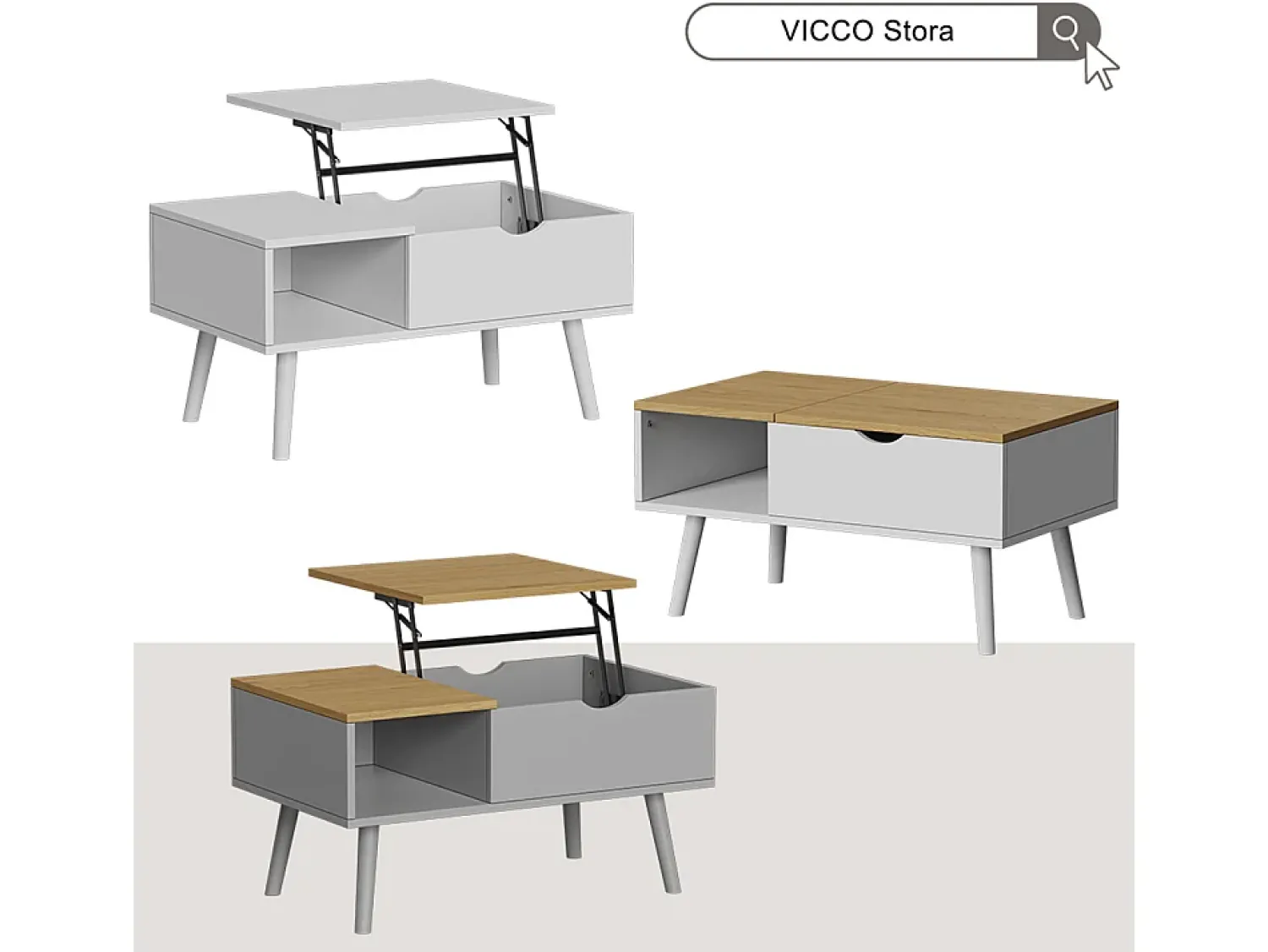 New Vicco Mesa de centro 76x45x40 stora Branco