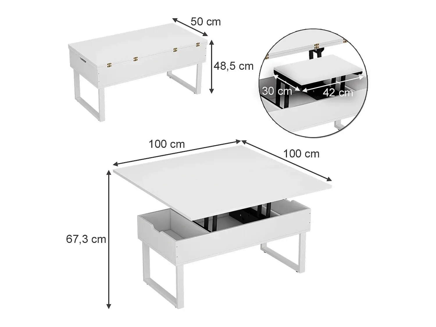 Mesa De Centro*Vicco Mesa de centro 100x50x48.5 lifty Branco