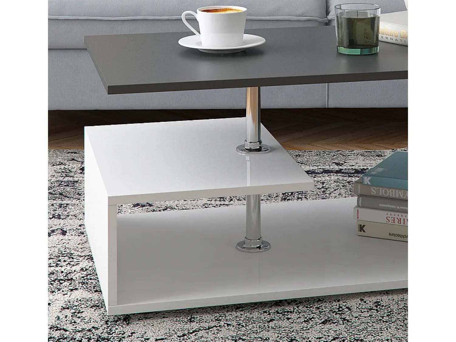 Mesa De Centro|Vicco Mesa de centro branco/antracite 91x52.6x41 guillermo Cinza antracite
