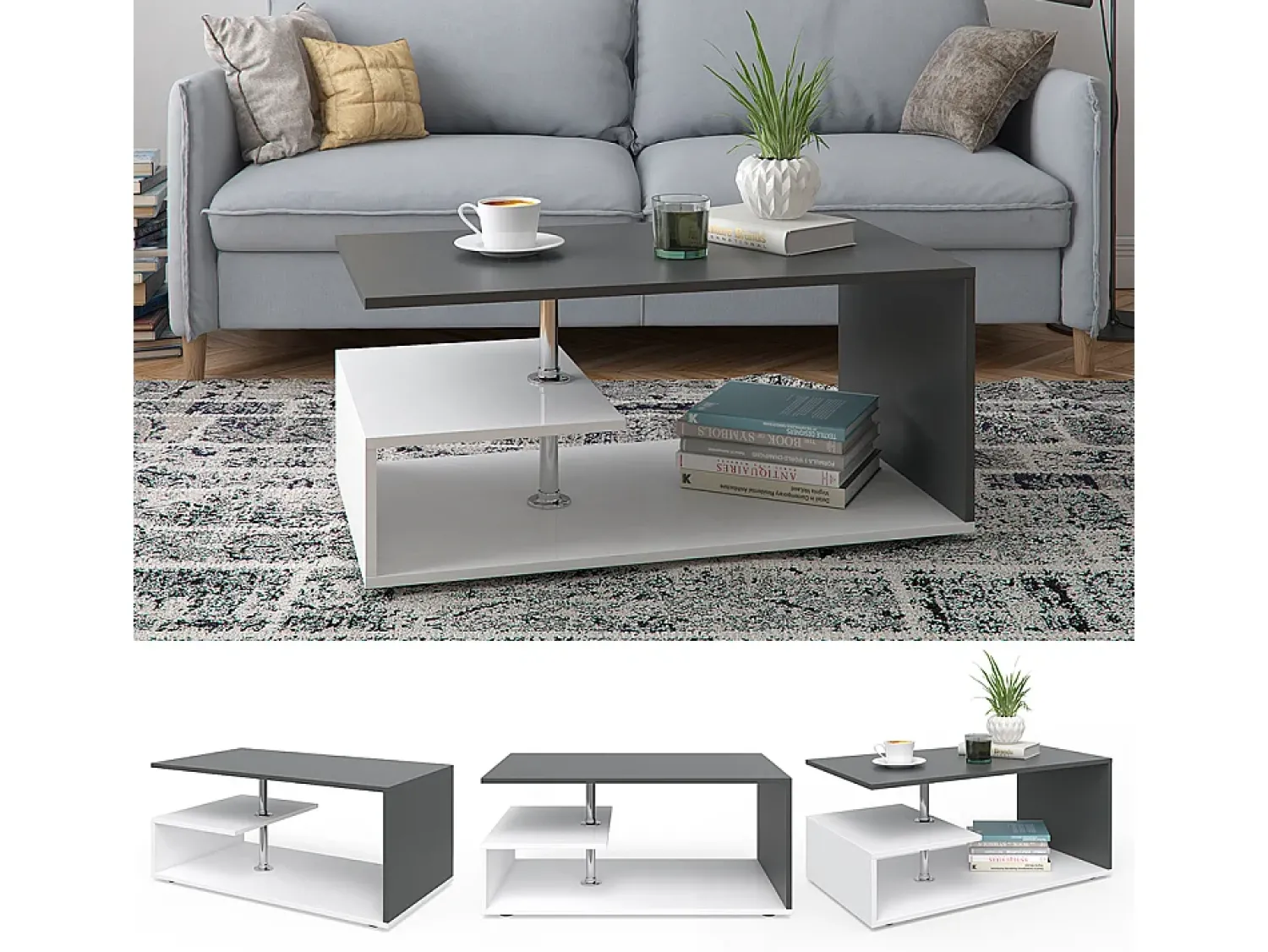 Mesa De Centro|Vicco Mesa de centro branco/antracite 91x52.6x41 guillermo Cinza antracite