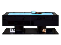 Mesa De Centro|ModernLuxe Mesa de centro brilhante 100×50×35 cm - 2 gavetas - com iluminação LED - tampo de vidro - painel de partículas - Preto