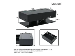 Mesa De Centro|ModernLuxe Mesa de centro brilhante 100×50×35 cm - 2 gavetas - com iluminação LED - tampo de vidro - painel de partículas - Preto