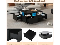 Clearance Merax Mesa de centro brilhante - 70 x 70 x 40 cm - com LEDs + 4 gavetas - Aglomerado - Preto