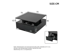 Clearance Merax Mesa de centro brilhante - 70 x 70 x 40 cm - com LEDs + 4 gavetas - Aglomerado - Preto