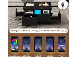 Clearance Merax Mesa de centro brilhante - 70 x 70 x 40 cm - com LEDs + 4 gavetas - Aglomerado - Preto
