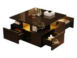 Clearance Merax Mesa de centro brilhante - 70 x 70 x 40 cm - com LEDs + 4 gavetas - Aglomerado - Preto