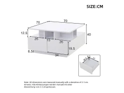 New Merax Mesa de centro brilhante - 70 x 70 x 40 cm - com LEDs + 4 gavetas - Aglomerado - Branco