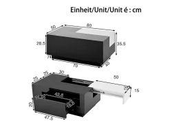 ModernLuxe Mesa de centro brilhante 80×50×35,5 cm - Iluminação LED - 1 gaveta - Tampo extensível - + Branco Preto