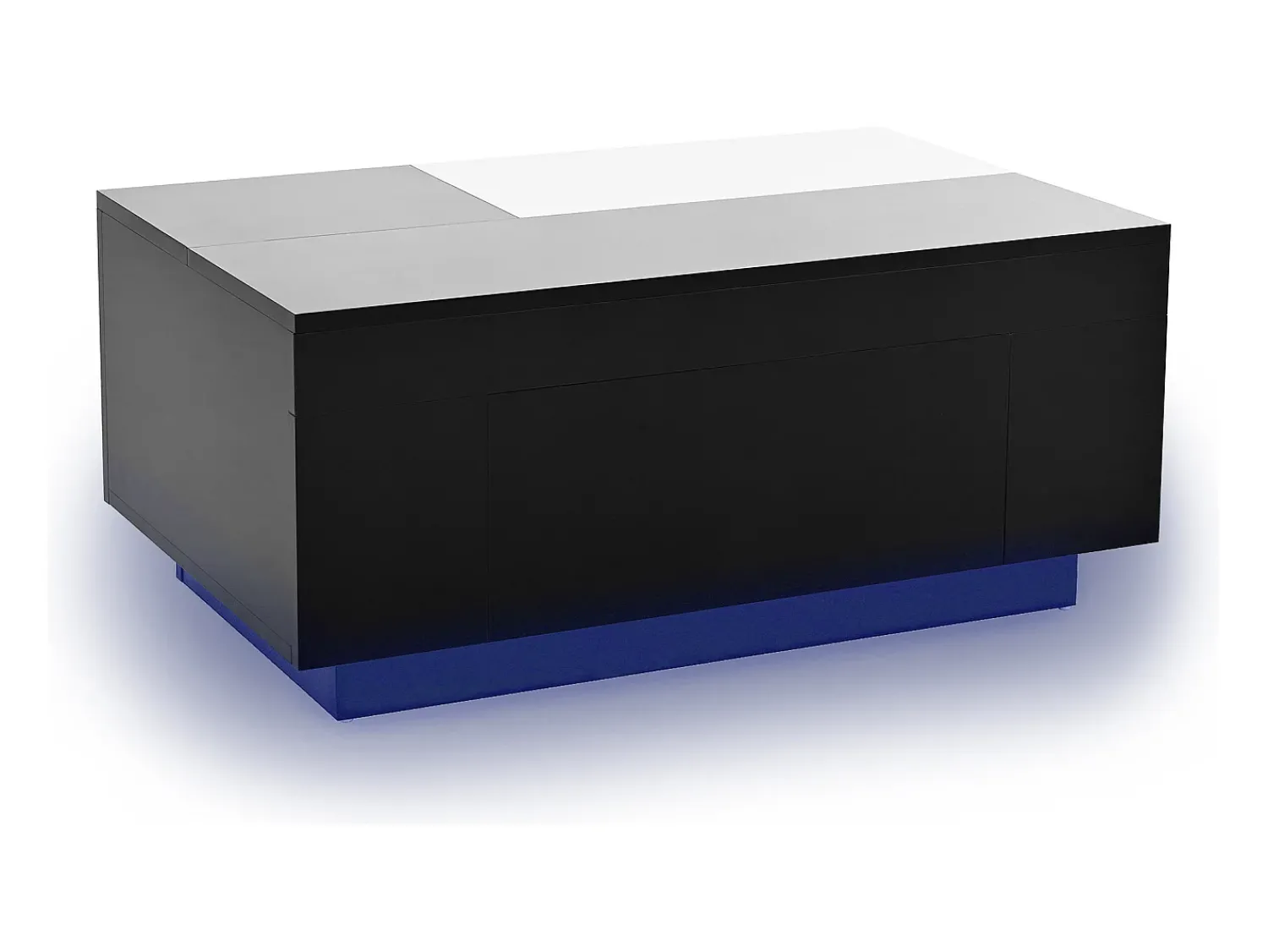 ModernLuxe Mesa de centro brilhante 80×50×35,5 cm - Iluminação LED - 1 gaveta - Tampo extensível - + Branco Preto